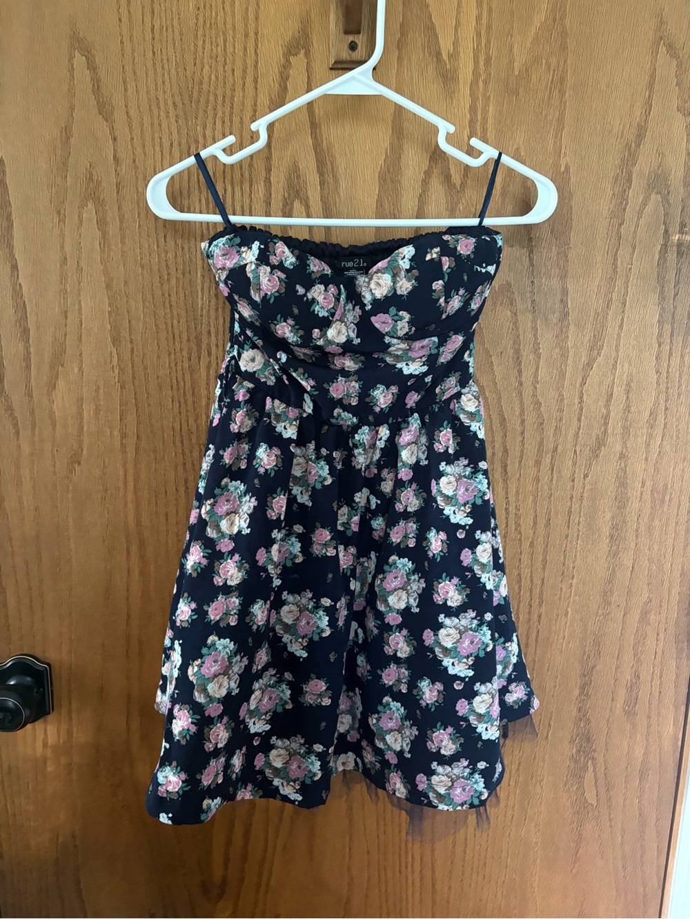 Rue21 Navy Floral Strapless Sundress - Pink & Cream Roses
